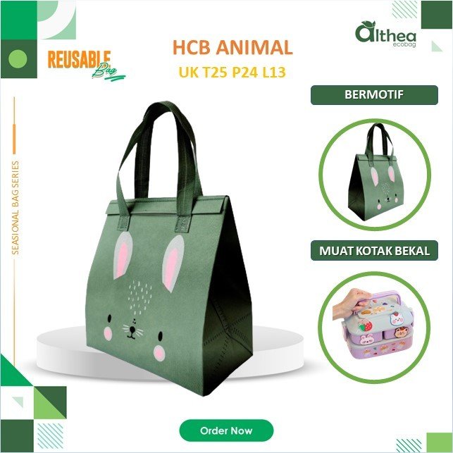 Cooling Bag Bahan Spunbond Tas Makanan Anti Air Tas Bekal 25x24x13 Sablon Animal Murah - Image 5
