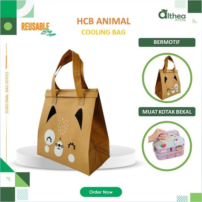 Cooling Bag Bahan Spunbond Tas Makanan Anti Air Tas Bekal 25x24x13 Sablon Animal Murah - Image 9