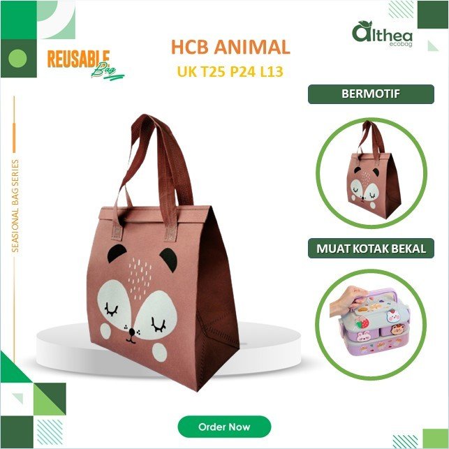 Cooling Bag Bahan Spunbond Tas Makanan Anti Air Tas Bekal 25x24x13 Sablon Animal Murah - Image 6