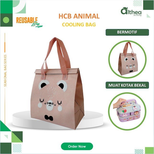 Cooling Bag Bahan Spunbond Tas Makanan Anti Air Tas Bekal 25x24x13 Sablon Animal Murah - Image 8