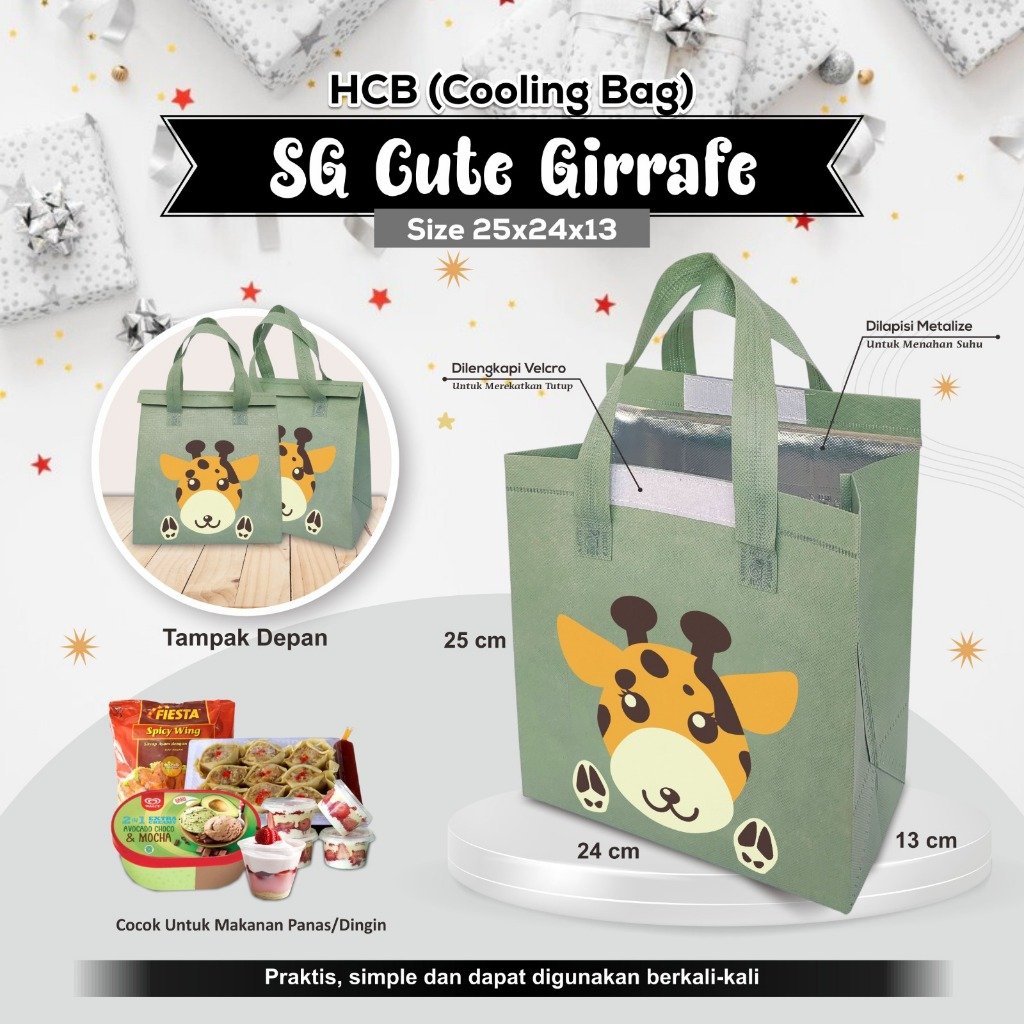 Cooling Bag Bahan Spunbond Tas Makanan Anti Air Tas Bekal 25x24x13 Sablon Animal Murah - Image 4