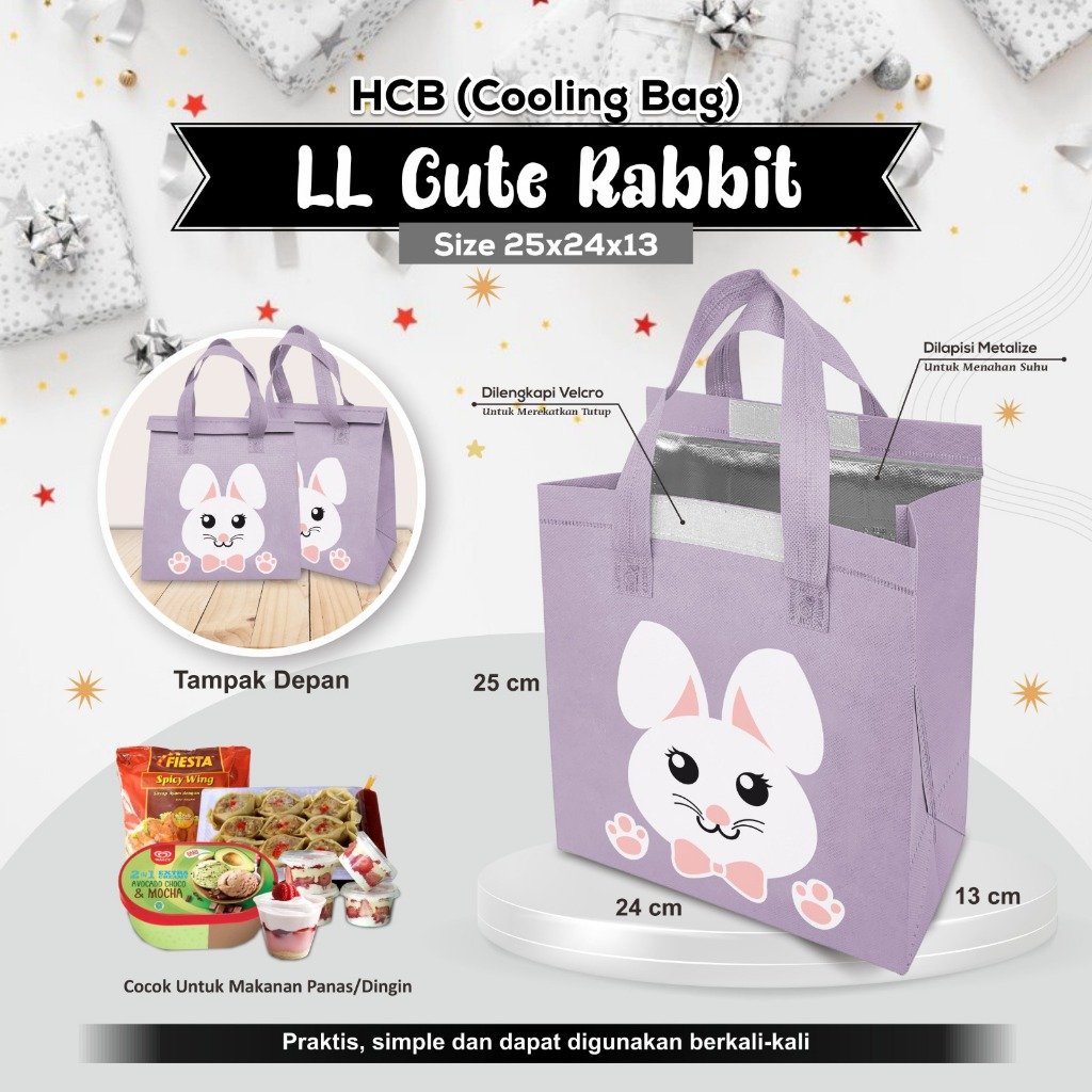 Cooling Bag Bahan Spunbond Tas Makanan Anti Air Tas Bekal 25x24x13 Sablon Animal Murah - Image 2