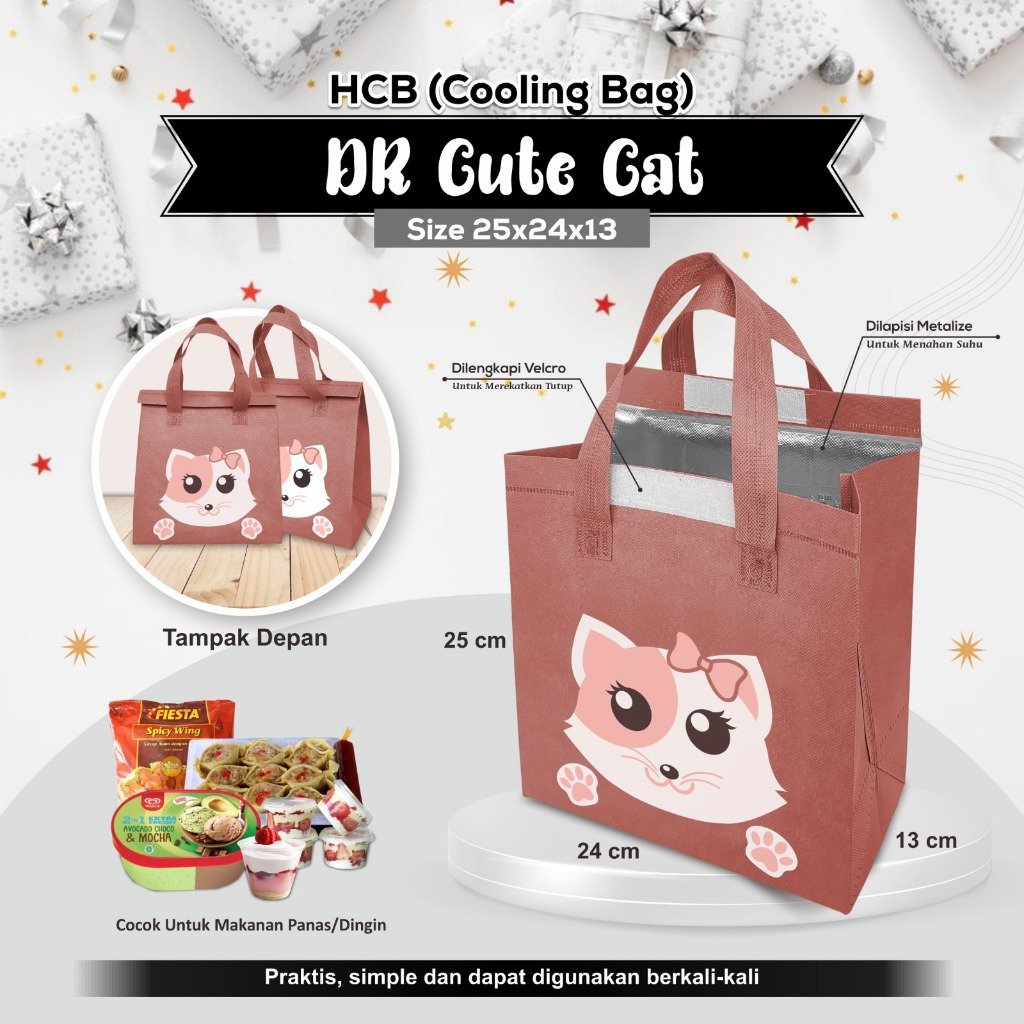 Cooling Bag Bahan Spunbond Tas Makanan Anti Air Tas Bekal 25x24x13 Sablon Animal Murah - Image 3