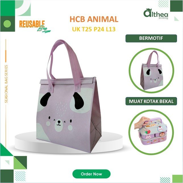 Cooling Bag Bahan Spunbond Tas Makanan Anti Air Tas Bekal 25x24x13 Sablon Animal Murah - Image 7