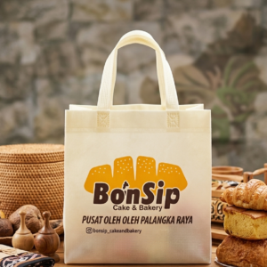 Tas Spunbond Custom Sablon Promosi Branding Logo Bakery Custom