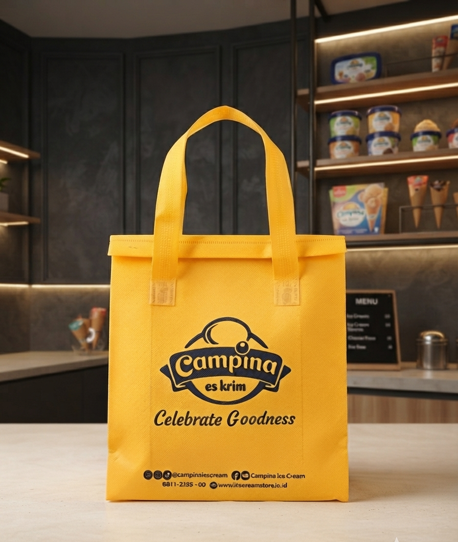Thermal Bag Bag Spunbond Custom – Tas Pendingin Makanan, Frozen Food & Minuman Campina