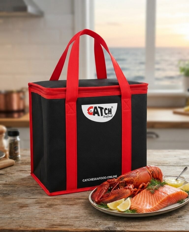 Thermal Bag Custom Untuk Seafood | Cooler Bag Busa Jahit Custom Catch Seafood