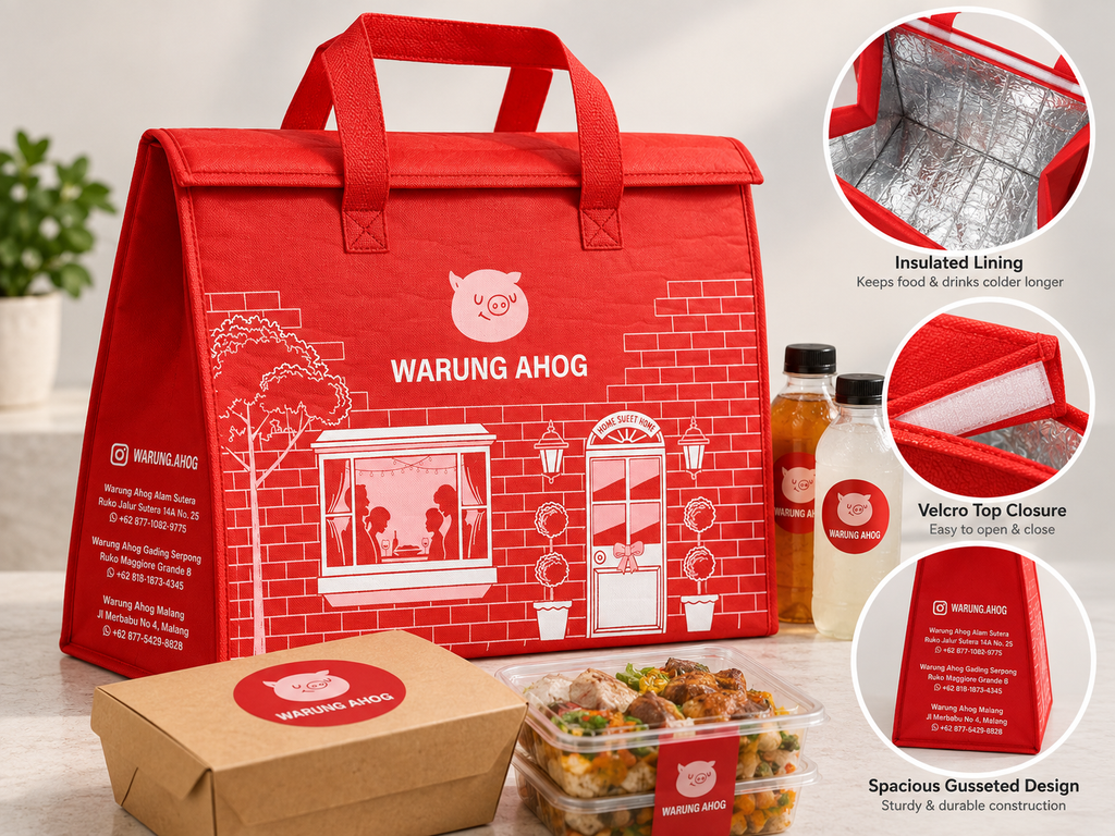 Cooler bag custom spunbond dengan insulated dan penutup velcro