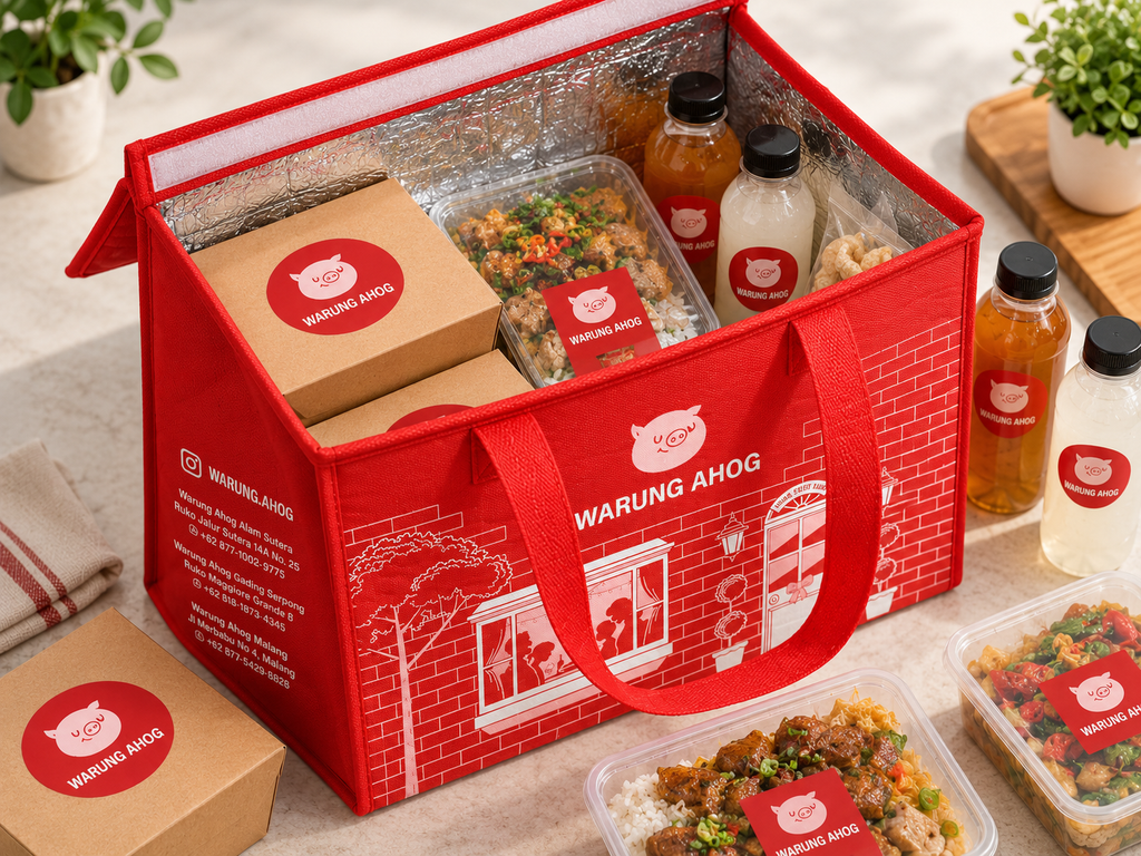 Tas thermal custom dengan lapisan insulated untuk makanan dan minuman